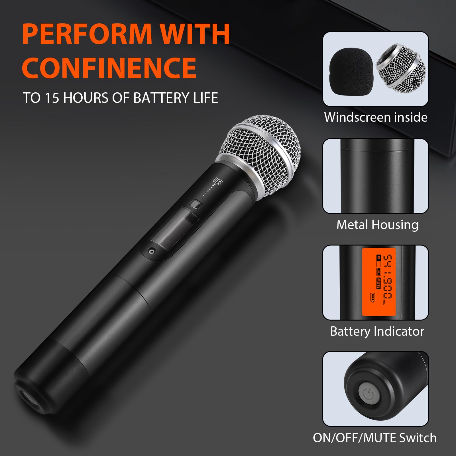 innopow 200-Channel Wireless Microphones System, Dual UHF Metal Cordless Mic Set, Auto Scan, Long Range 200-240Ft,16 Hours Use f